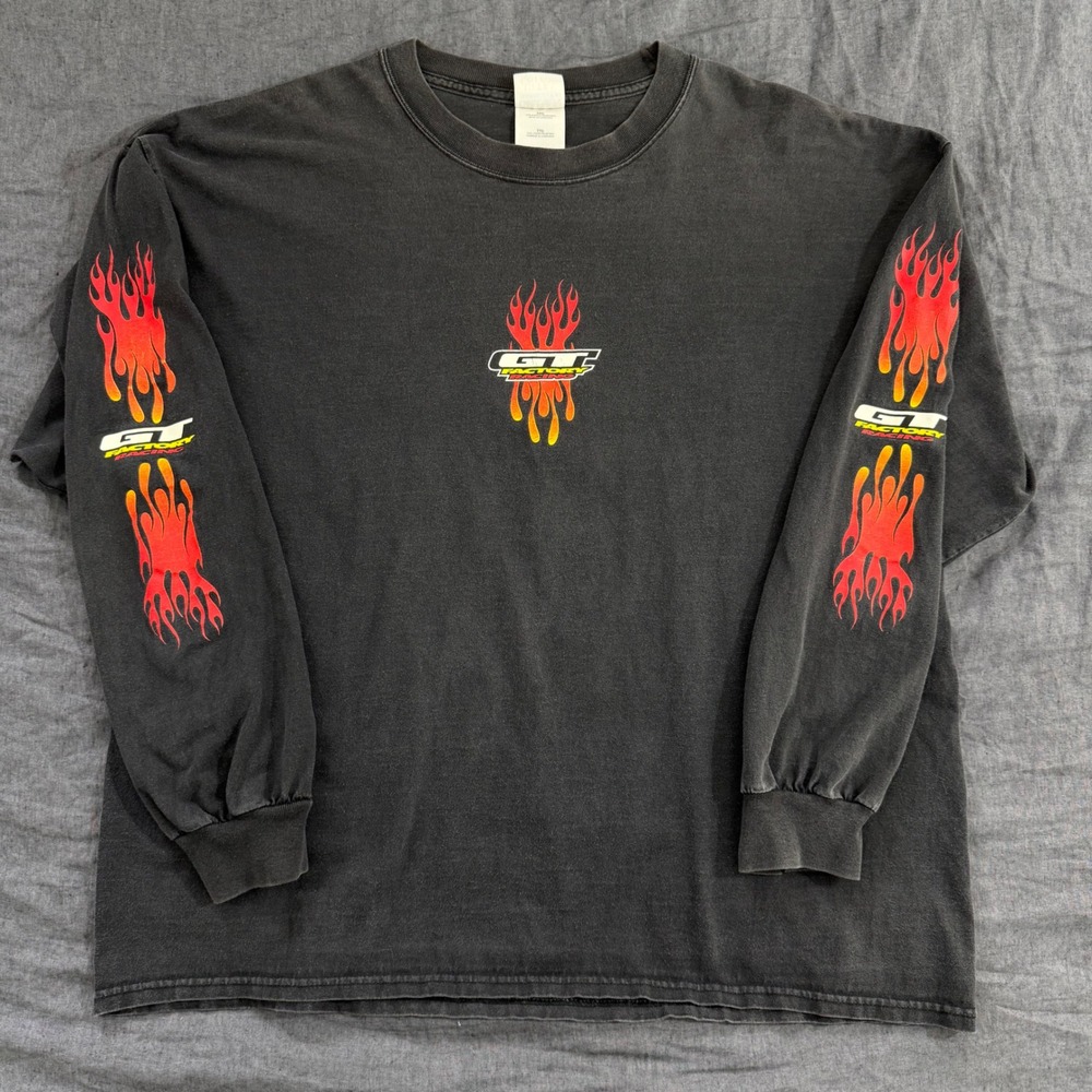 GT Bicycles Long Sleeve Shirt XXL Black Vintage BMX Racing Flame Graphic Tee